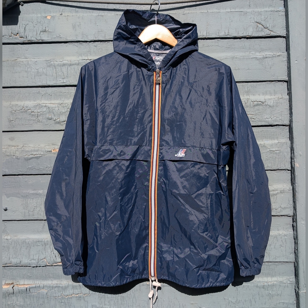 Vintage K-Way Jacket Windbreaker Shell Men's Small Made In France Navy Blue